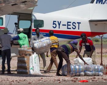 Offloading of essential supplies at North Horr airstrip