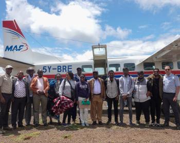 A team from CITAM missions after landing at Marsabit airstrip. 
