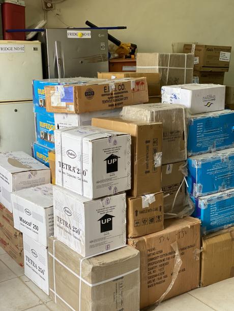 Boxes of medicine and medical supplies