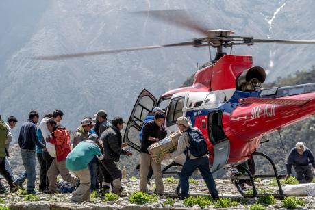 Unloading a helicopter, Nepal 2015